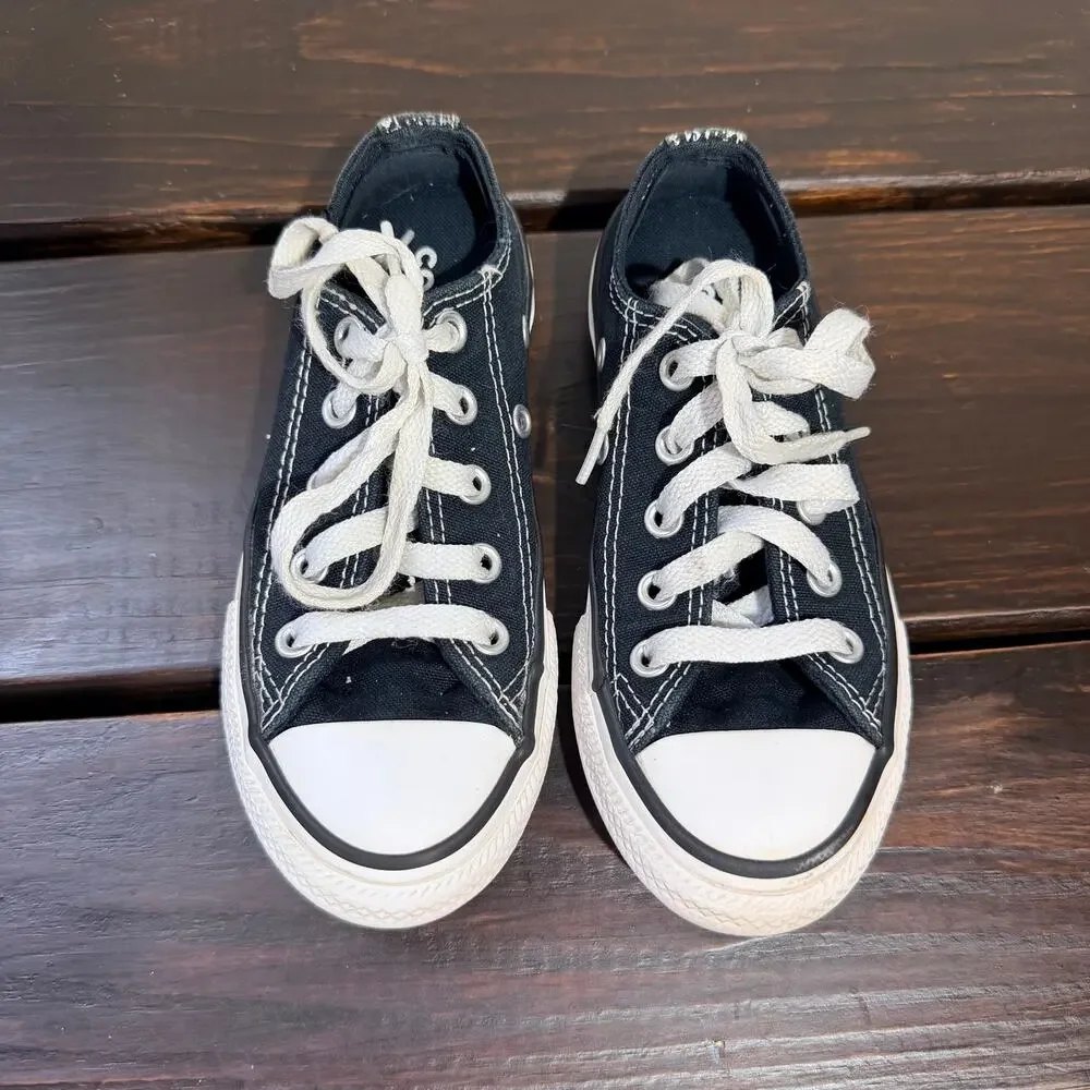 Converse All Star Double Tongue Low Black and White Junior Size 11 Y2K Vintage